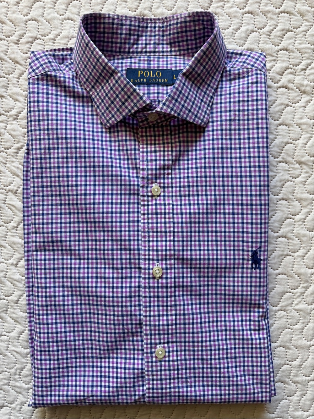Polo Ralph Lauren Men’s Large Purple Blue Gingham Check Cotton Long Sleeve Shirt